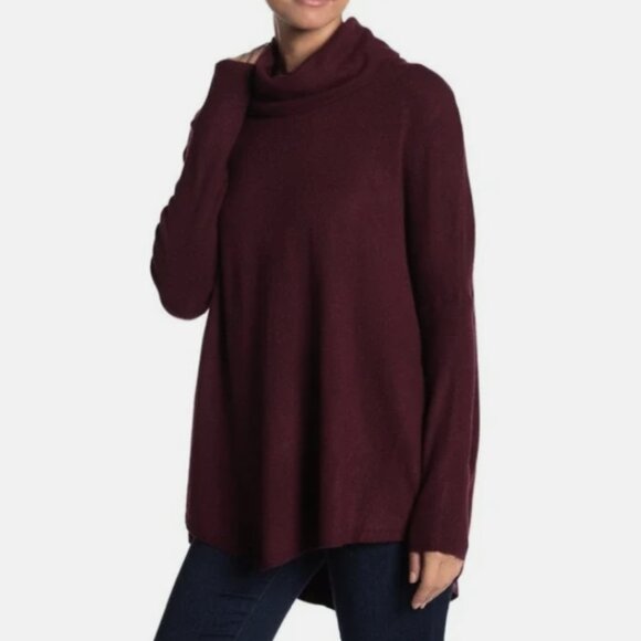 Chico's Sweaters - Chico's Rich Plum Asymmetrical Cowl Neck long Sleeve Sweater Size Large